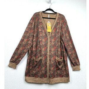 Grecerelle Brown Floral Paisley Cardigan - 2XL- Boho Grandmacore Cottagecore